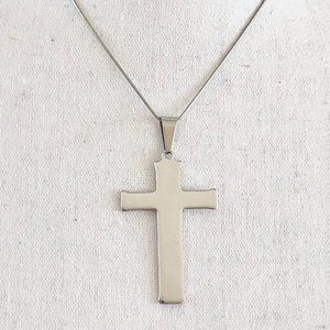 Polished stainless cross pendant w/ chain